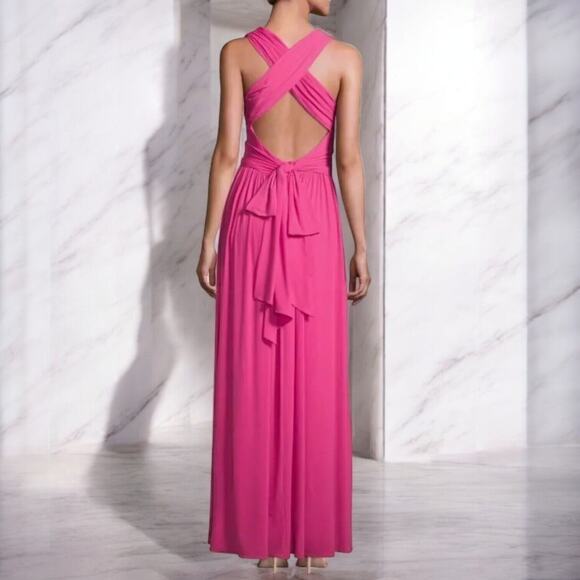 Halston Petunia Pink Evening Gown Size 10 Formal Halter Dress Wedding Prom NEW - Picture 8 of 12